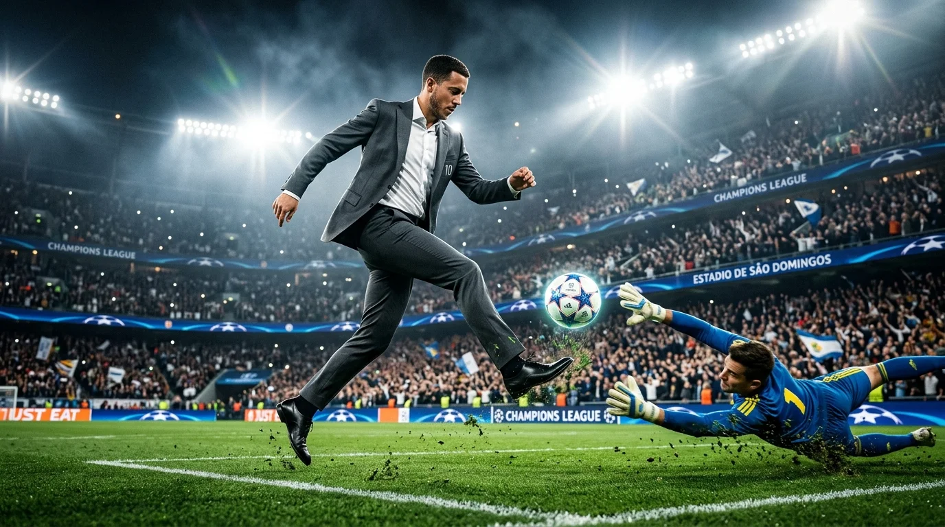 AI illustration of a football player on a floodlit pitch